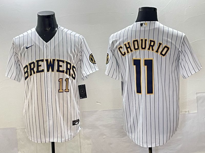 Men Milwaukee Brewers #11 Chourio White Stripe Nike MLB 2025 Jersey 02->milwaukee brewers->MLB Jersey